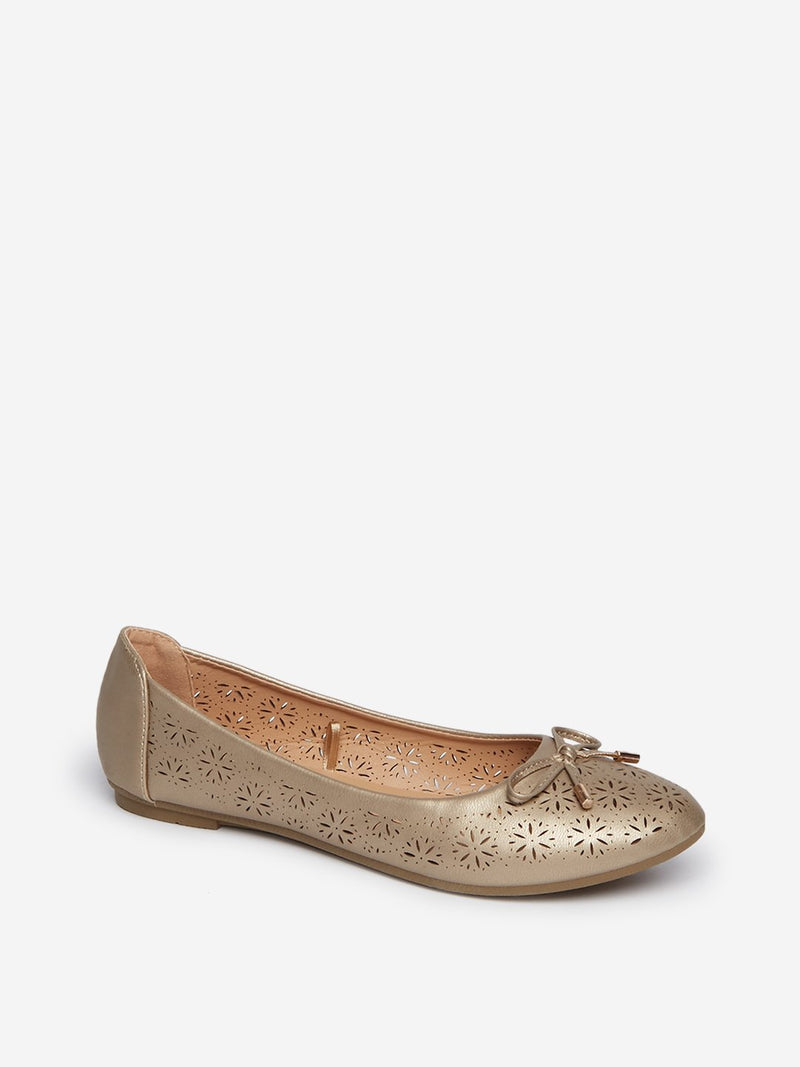 LUNA BLU Taupe Laser-Cut Design Ballet Flats