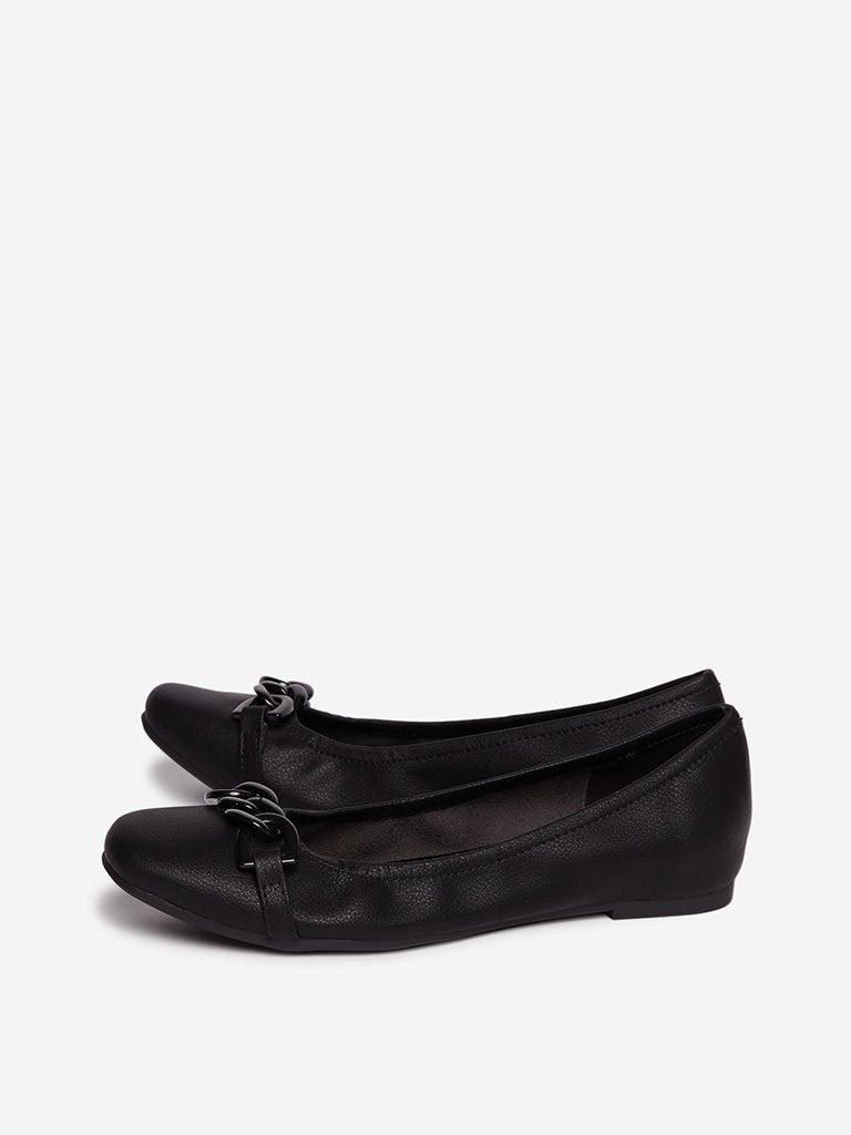 LUNA BLU Black Chain Design Ballet Shoes
