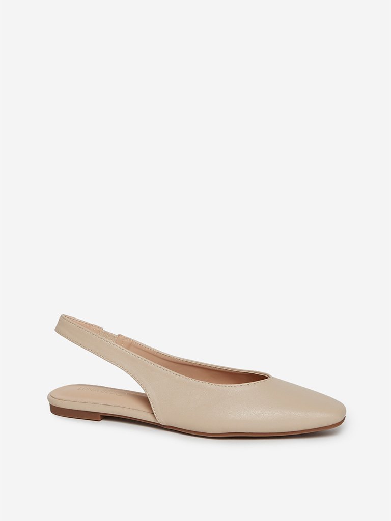 LUNA BLU Beige Faux-Leather Sling-back Flats