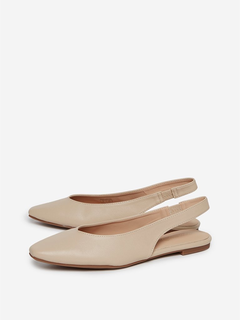 LUNA BLU Beige Faux-Leather Sling-back Flats