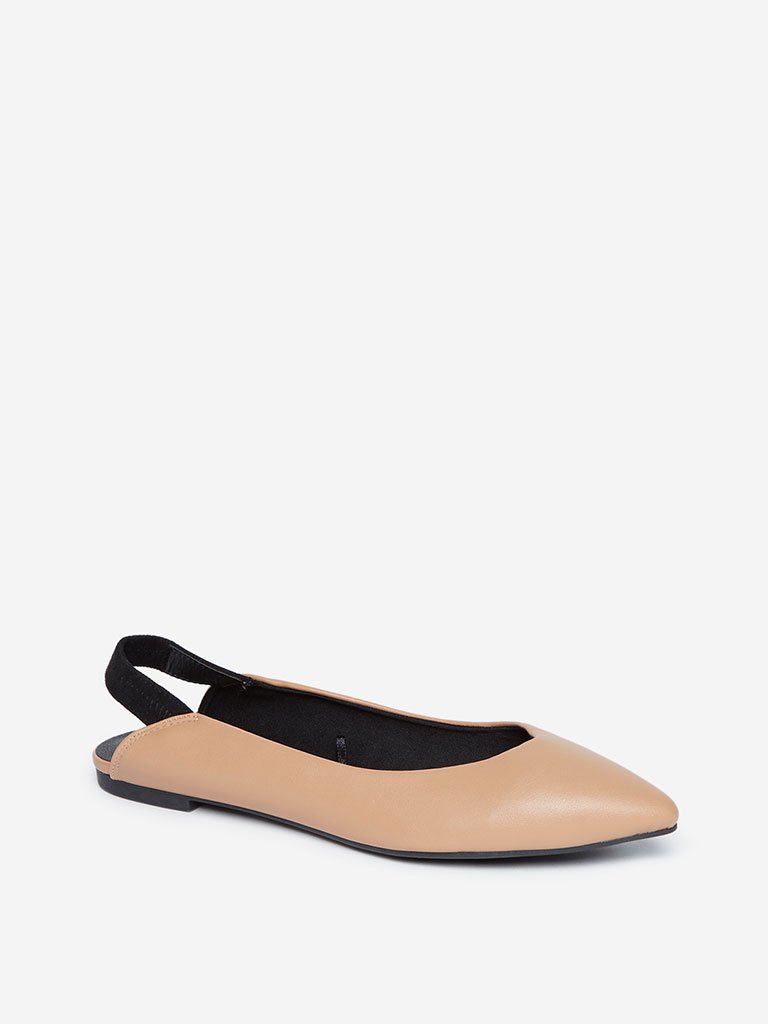 LUNA BLU Beige Sling-back Faux-Leather Flats