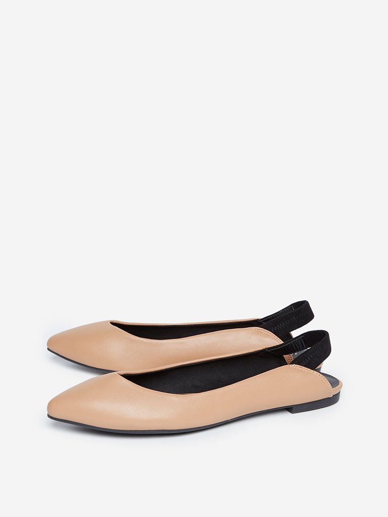 LUNA BLU Beige Sling-back Faux-Leather Flats