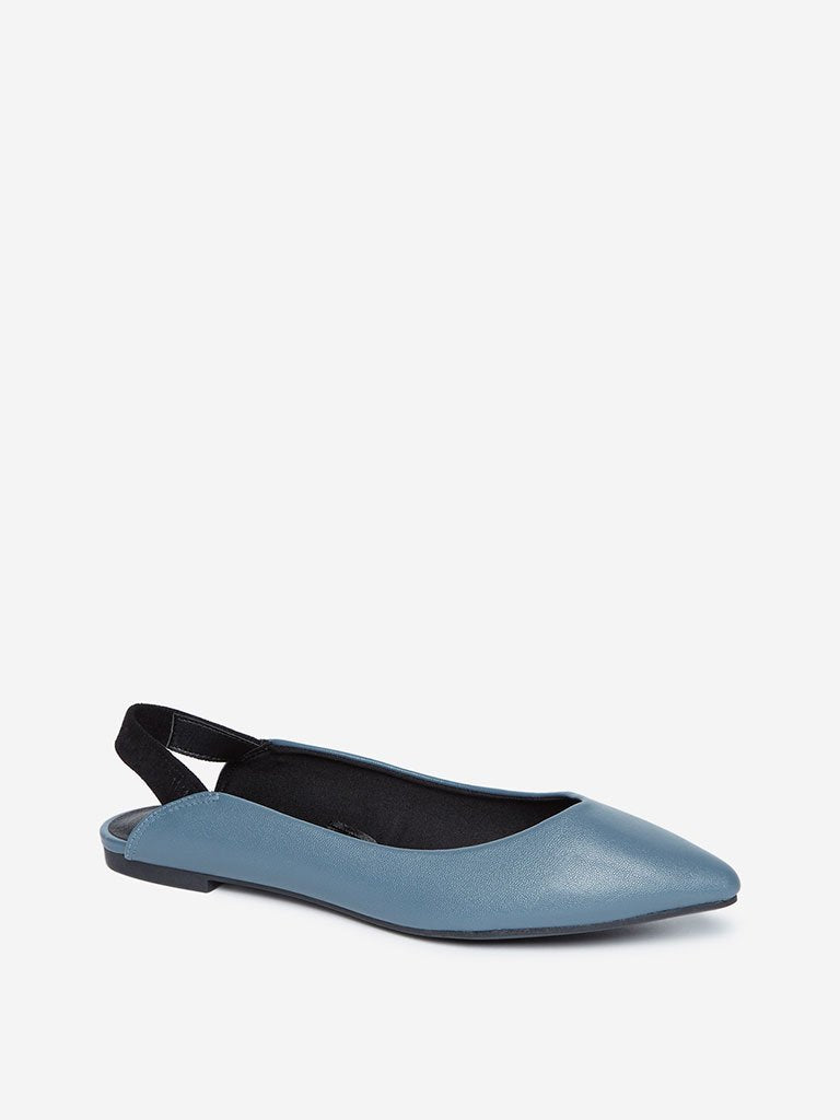 LUNA BLU Blue Sling-back Faux-Leather Flats