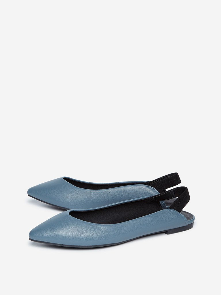 LUNA BLU Blue Sling-back Faux-Leather Flats