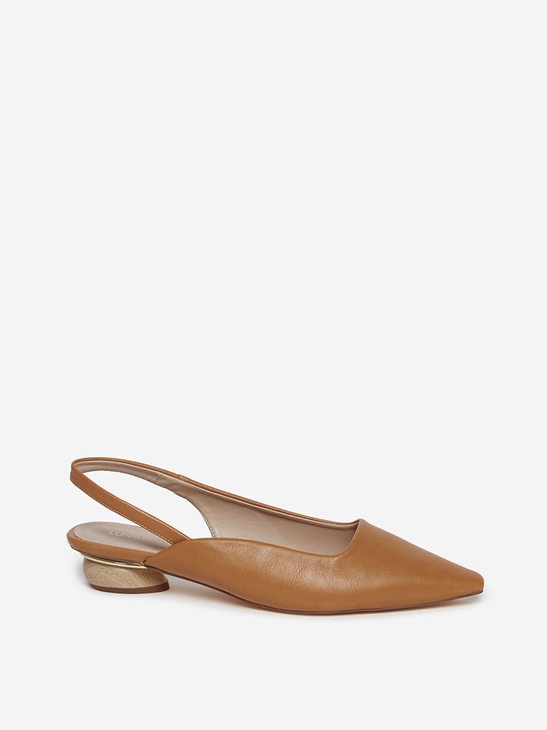 LUNA BLU Tan Block Heel Sling-Back Sandals