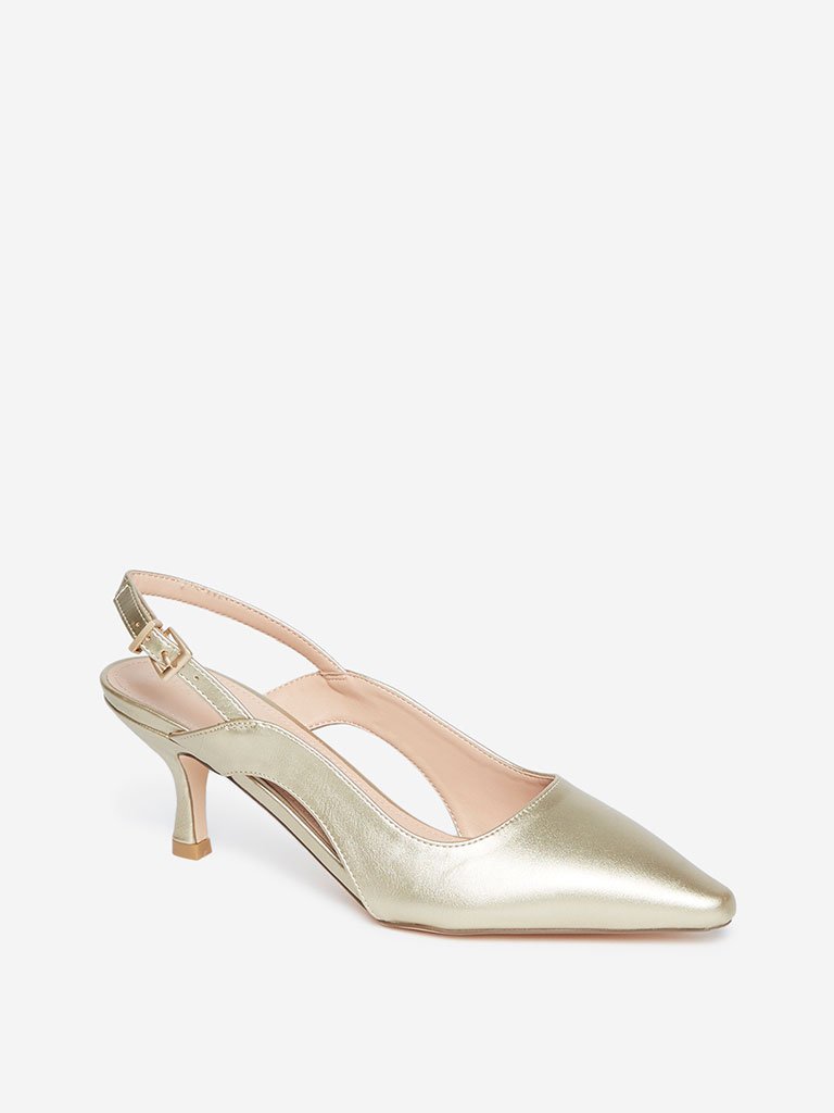 LUNA BLU Gold Kitten Heel Sandals