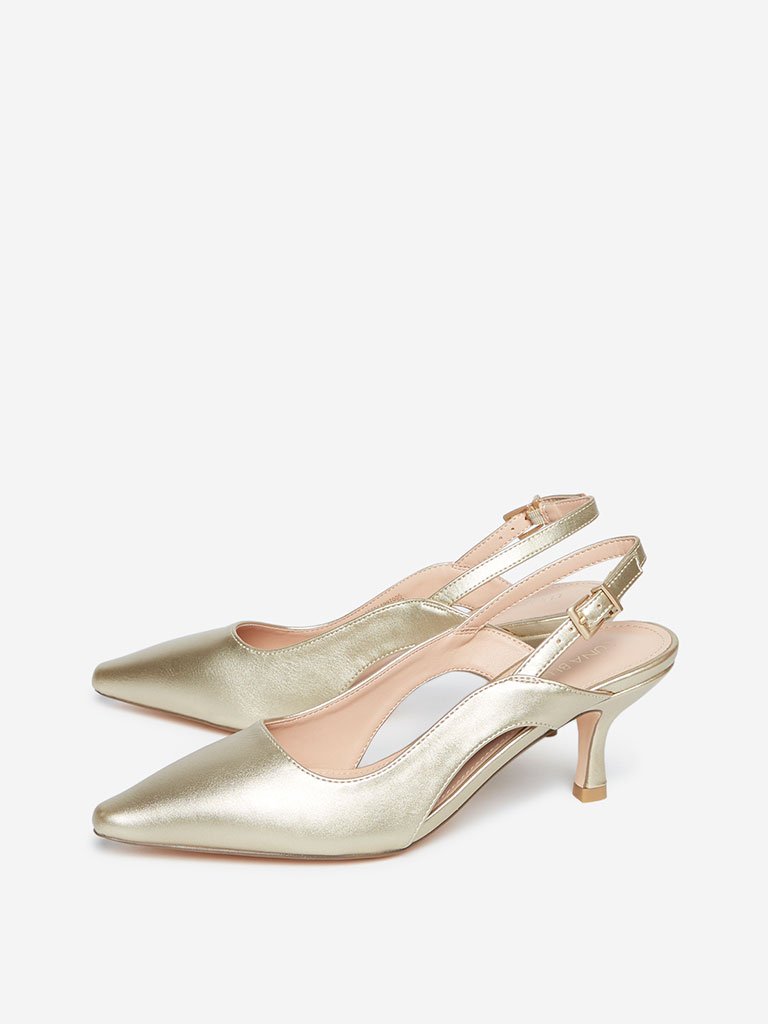 LUNA BLU Gold Kitten Heel Sandals