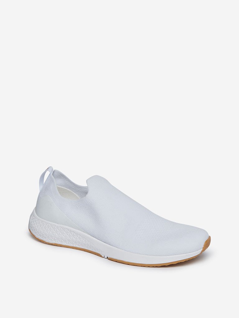 LUNA BLU White Knitted Slip-On Sneakers