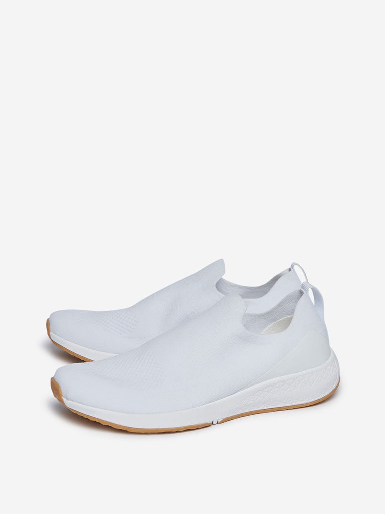 LUNA BLU White Knitted Slip-On Sneakers