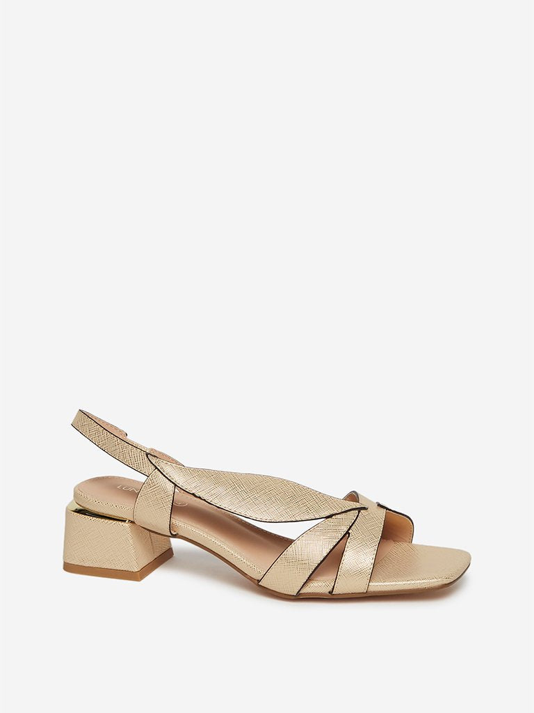 LUNA BLU Gold Block Heel Sandals