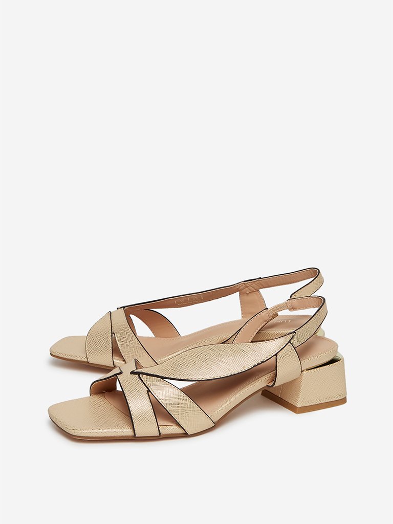 LUNA BLU Gold Block Heel Sandals