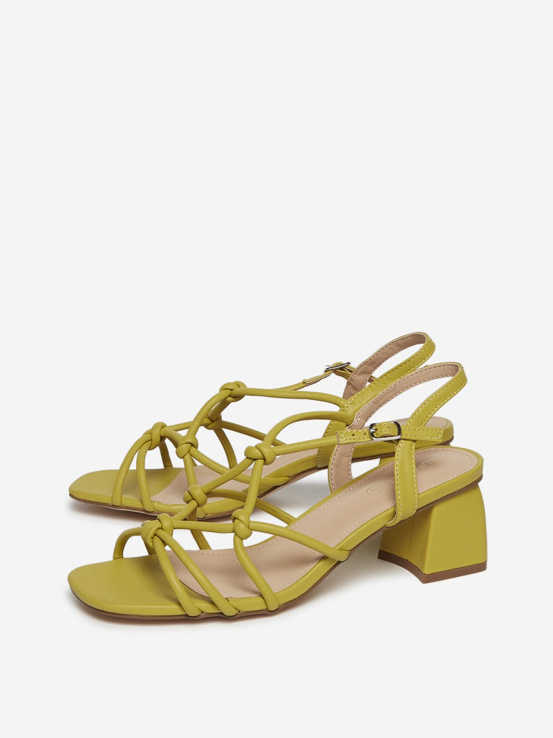 LUNA BLU Lime Knot Pattern Block Heel Sandals