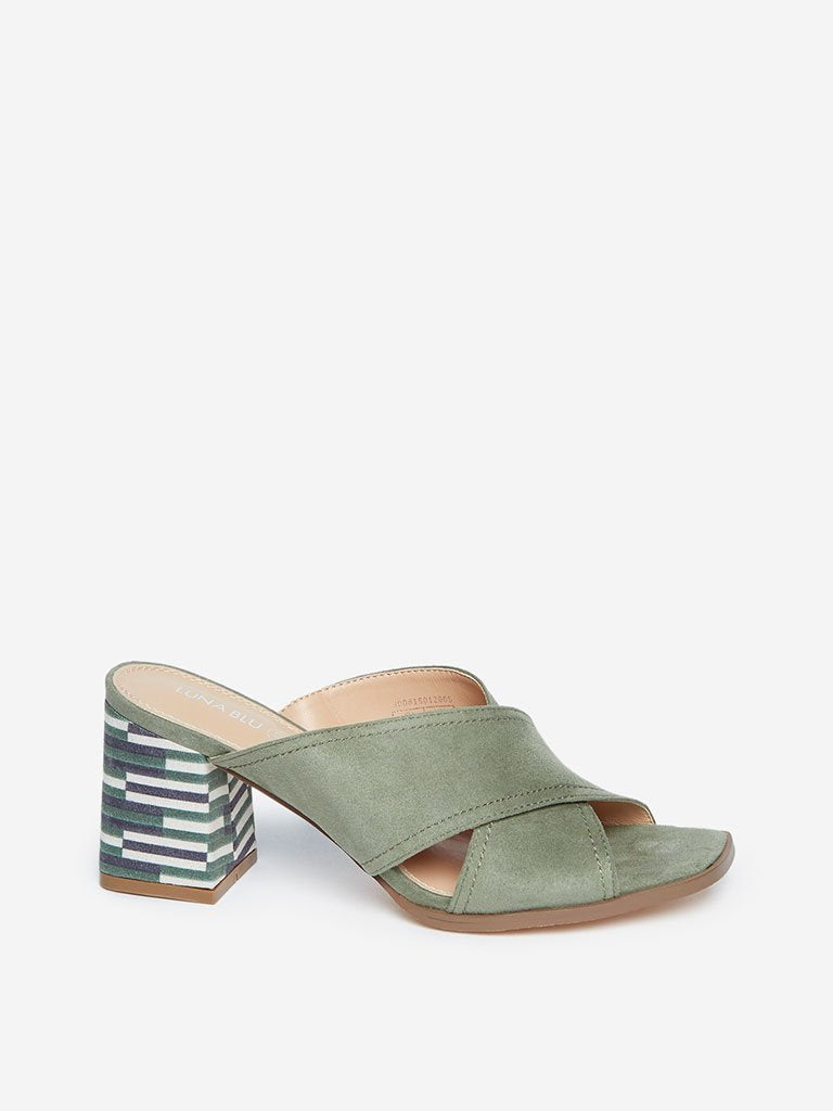 LUNA BLU Olive Block-Heeled Mules