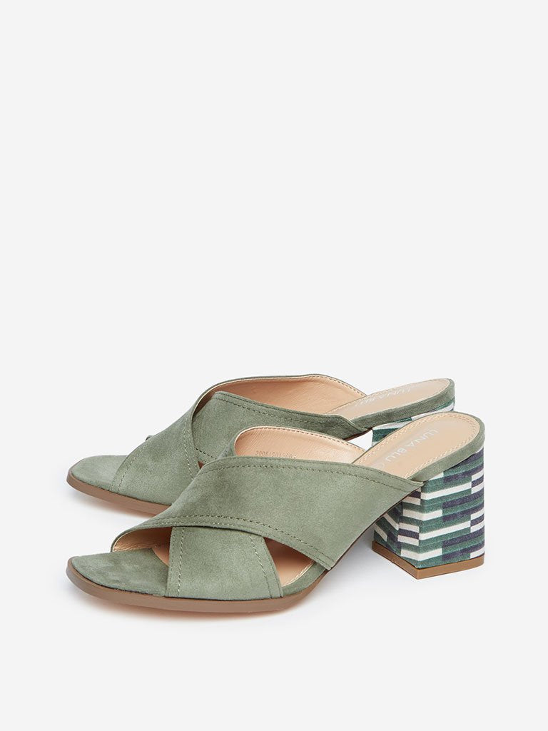 LUNA BLU Olive Block-Heeled Mules