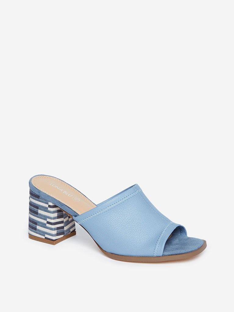 LUNA BLU Blue Block-Heeled Mules