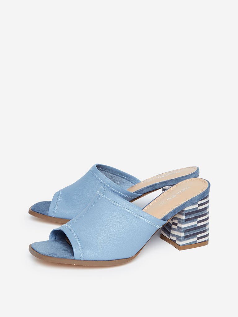 LUNA BLU Blue Block-Heeled Mules