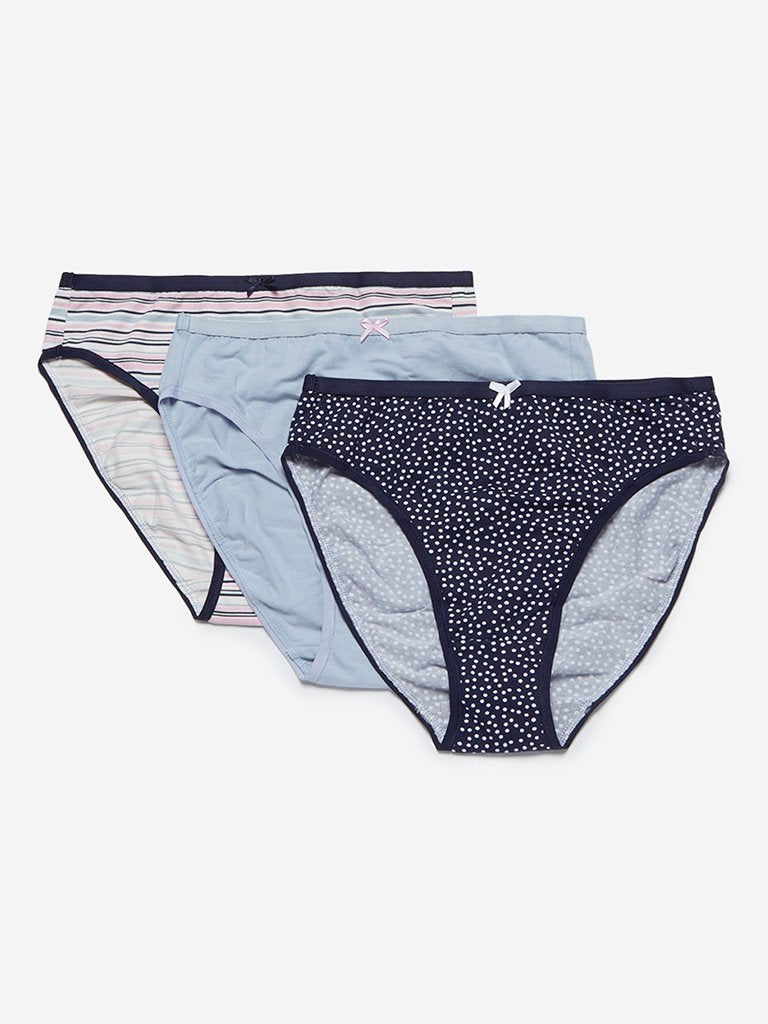 Wunderlove Blue Hi-Leg Briefs Set Of Three