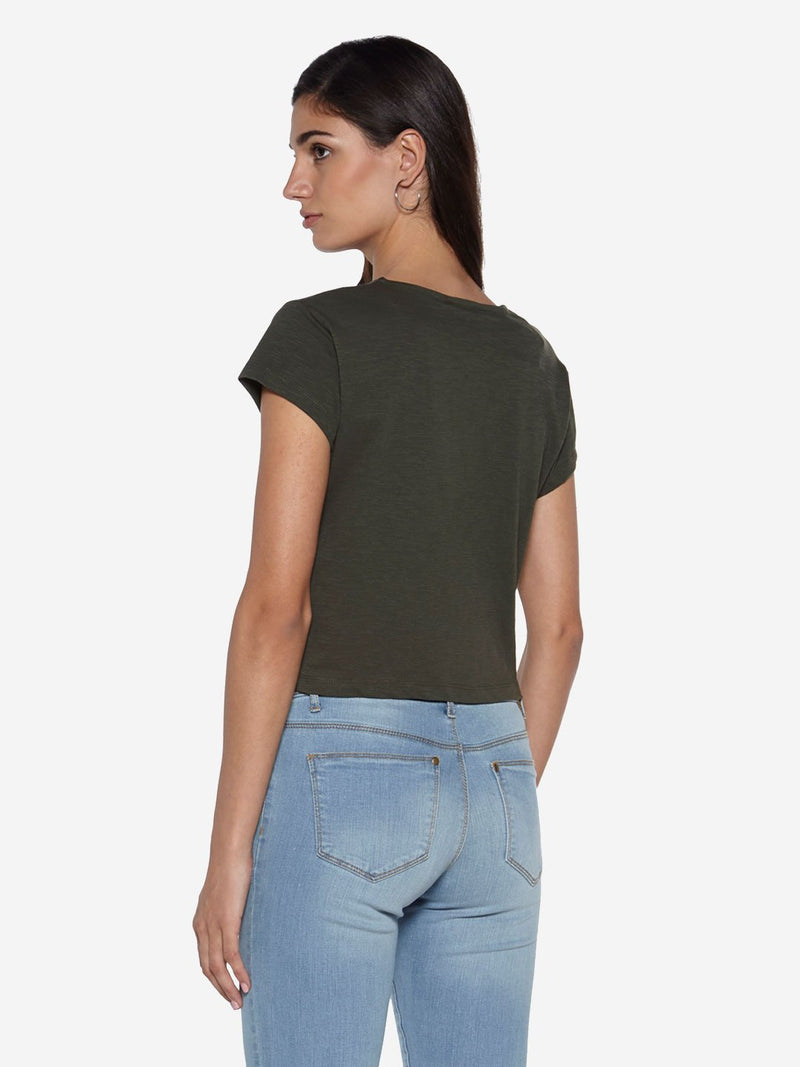 Nuon Olive Pure Cotton Samuel Crop T-Shirt