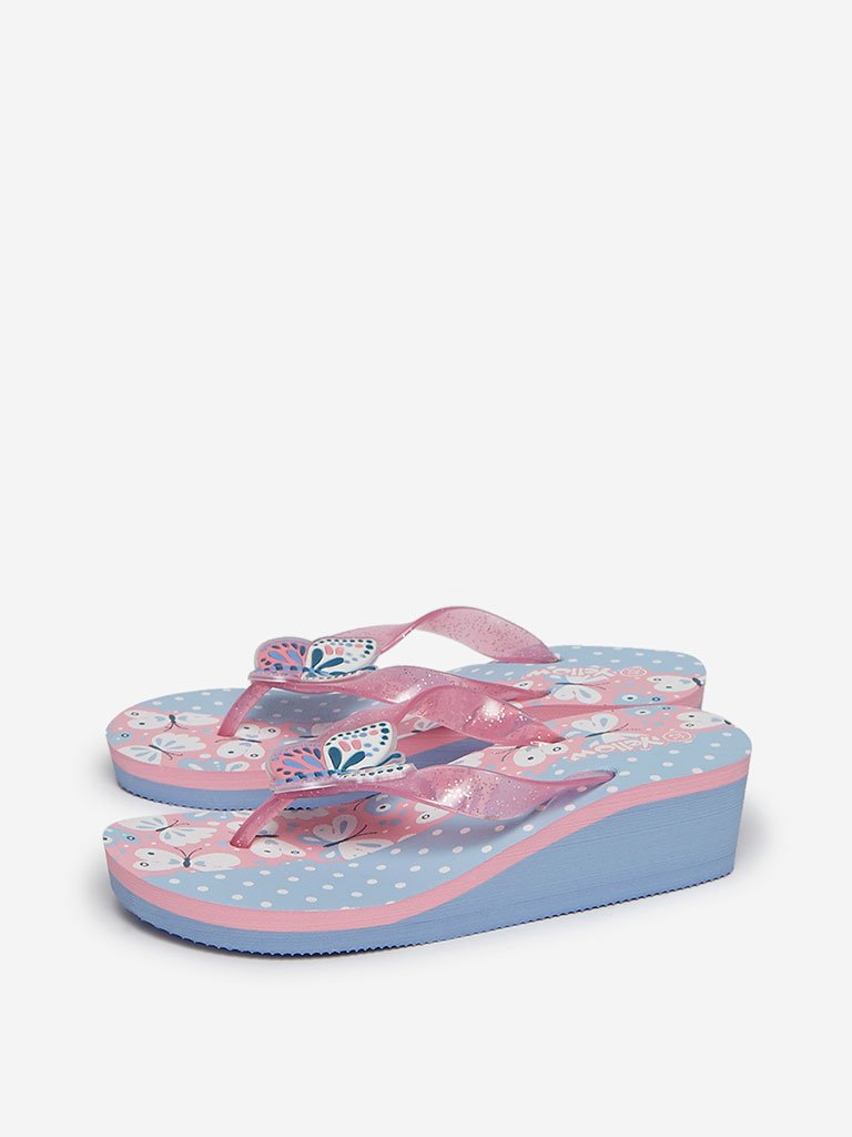 Yellow Kids Blue Butterfly Design Flip-Flops