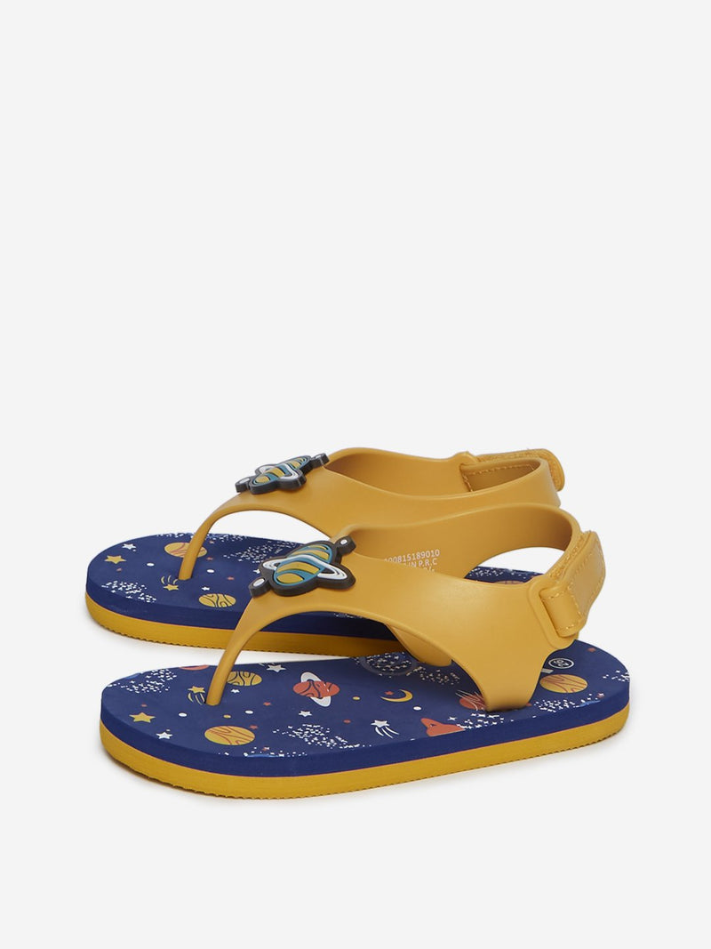 Yellow Kids Mustard Space Printed Sandals
