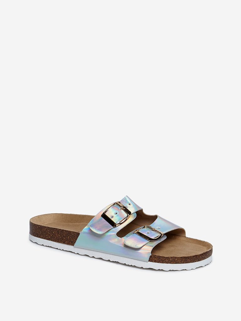 LUNA BLU Silver Buckle-Detailed Platform Slides