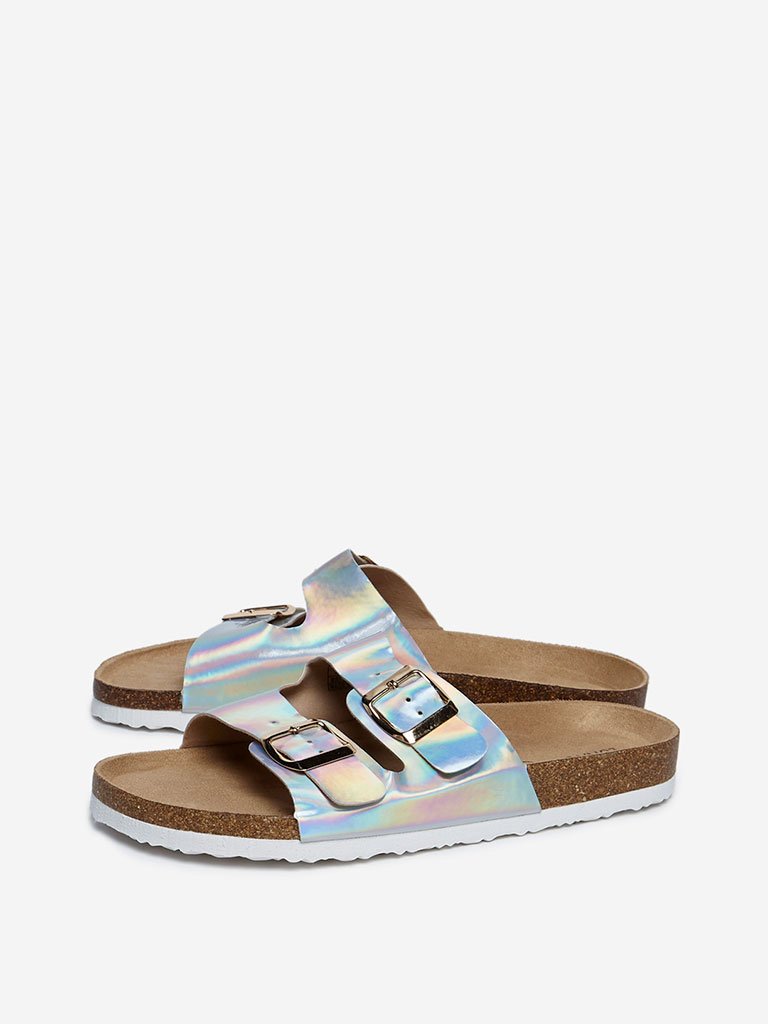 LUNA BLU Silver Buckle-Detailed Platform Slides