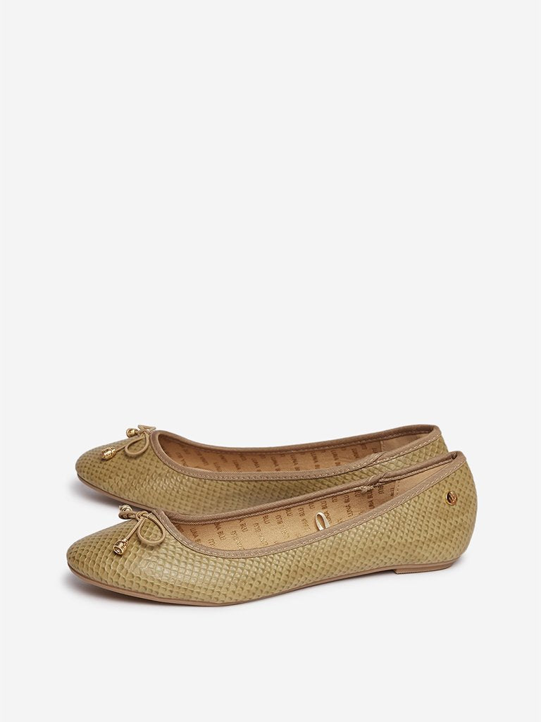 LUNA BLU Khaki Snake Pattern Ballet Flats