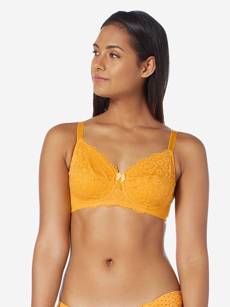 Wunderlove Mustard Floral Non-Padded Lucy Bra