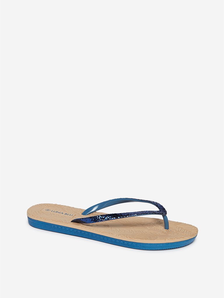 LUNA BLU Navy Embossed Flip-Flops