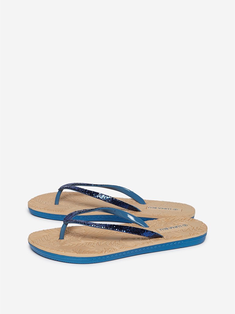 LUNA BLU Navy Embossed Flip-Flops