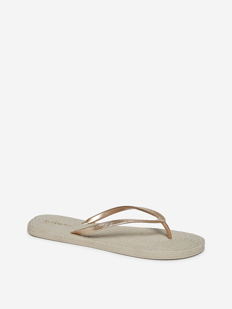 LUNA BLU Beige Rope Textured Pool Flip-Flops
