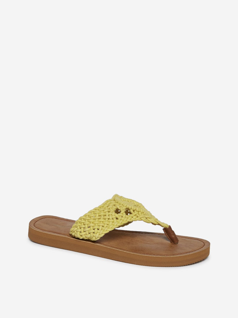 LUNA BLU Yellow Crochet Detailed Flip-Flops