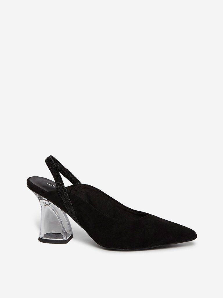 LUNA BLU Black Pointed Toe Block Heel Sandals