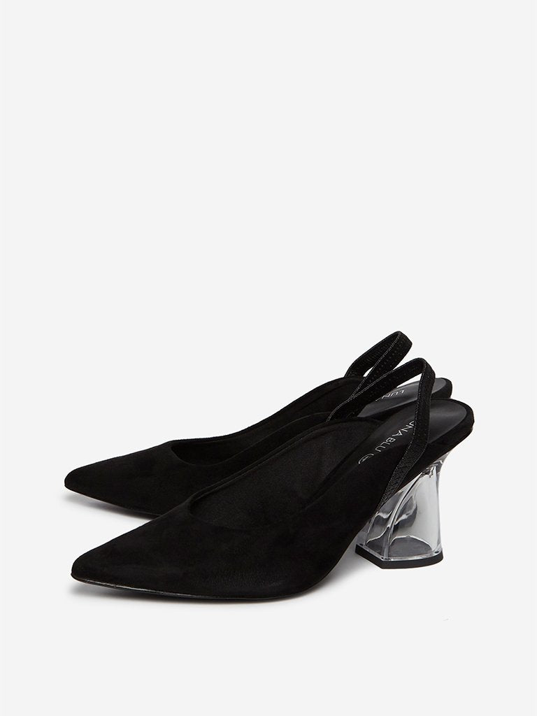 LUNA BLU Black Pointed Toe Block Heel Sandals