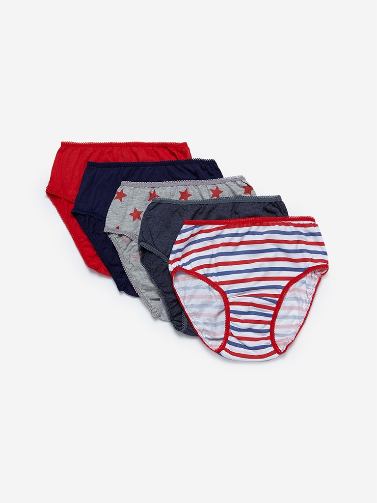 Y&F Kids Red Printed Briefs Set Of Five