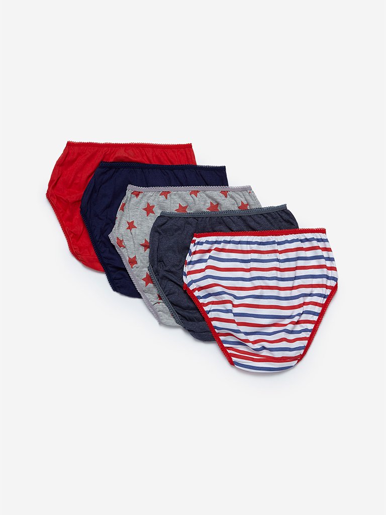 Y&F Kids Red Printed Briefs Set Of Five