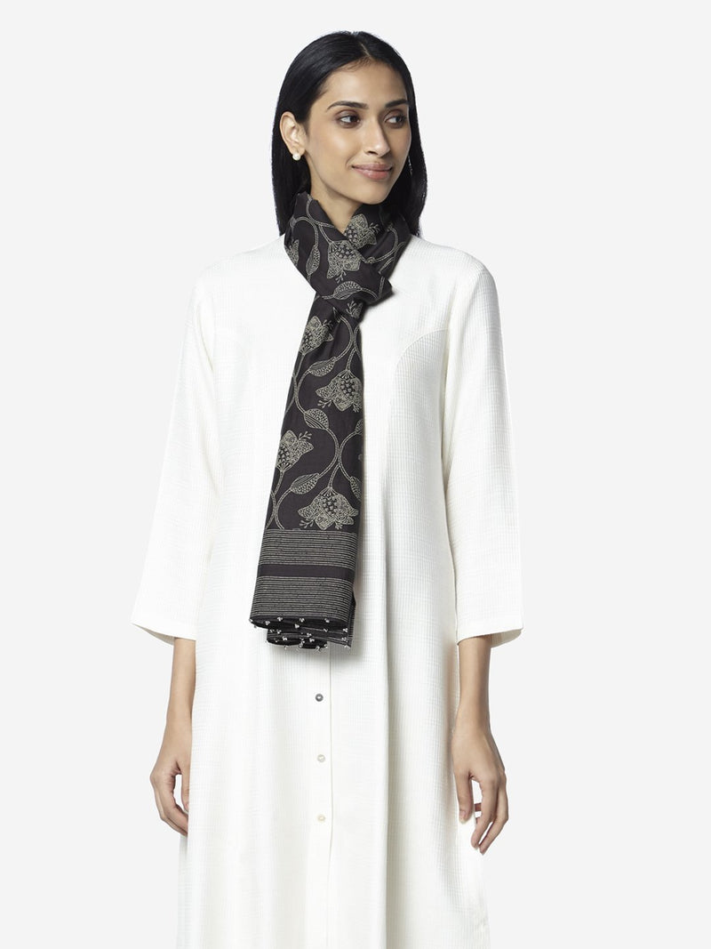 Zuba Black Flower Print Stole