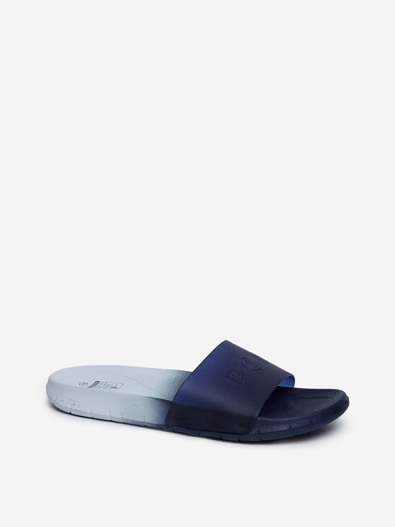 SOLEPLAY Dark Indigo Text Pattern Ombre Slides