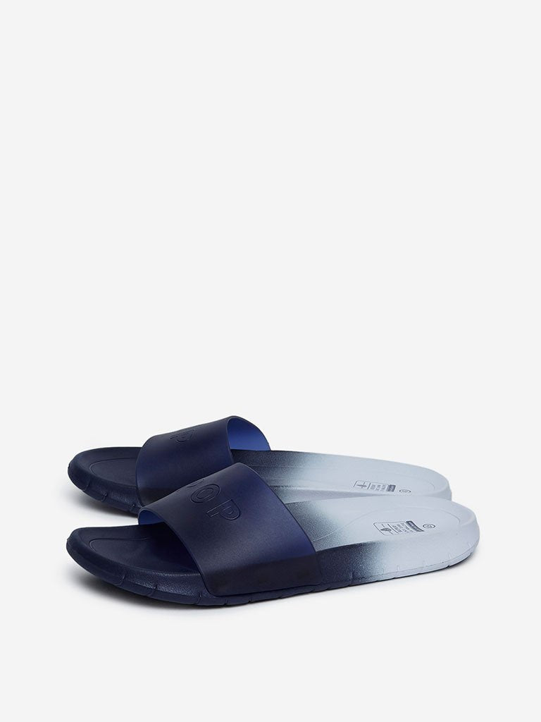 SOLEPLAY Dark Indigo Text Pattern Ombre Slides