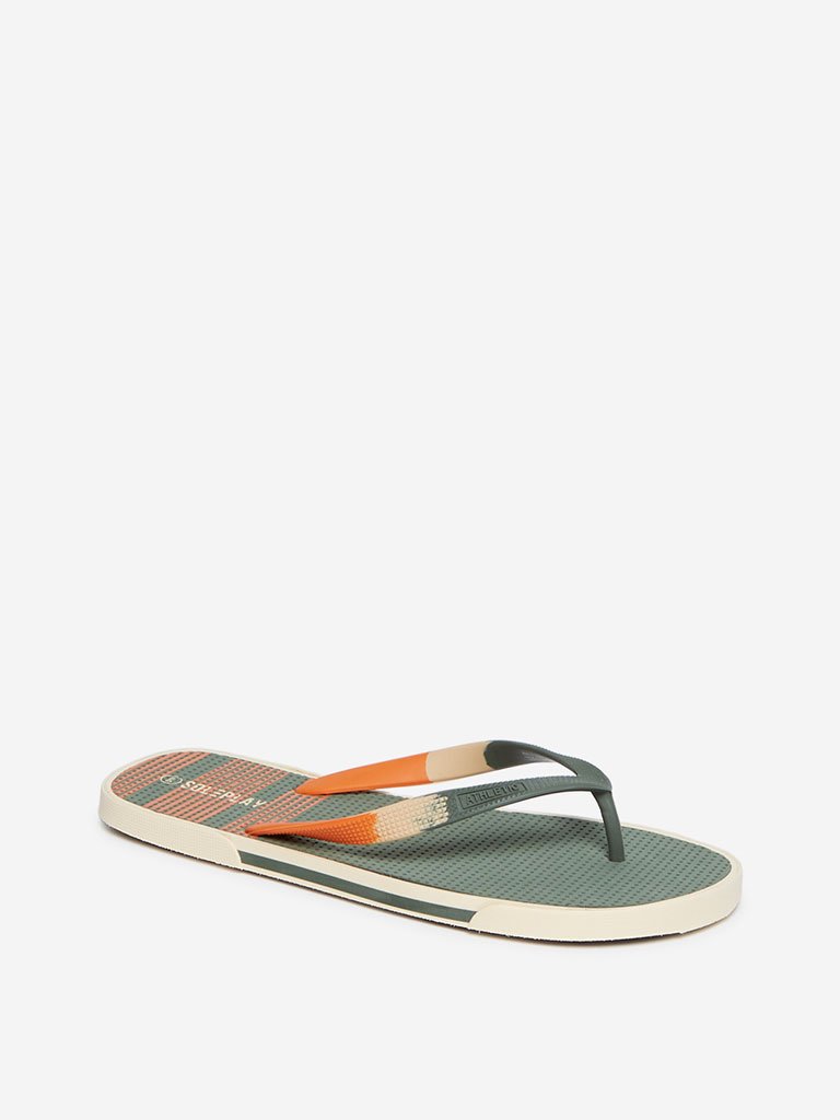 SOLEPLAY Sage-Green Colour-Blocked Flip-Flops