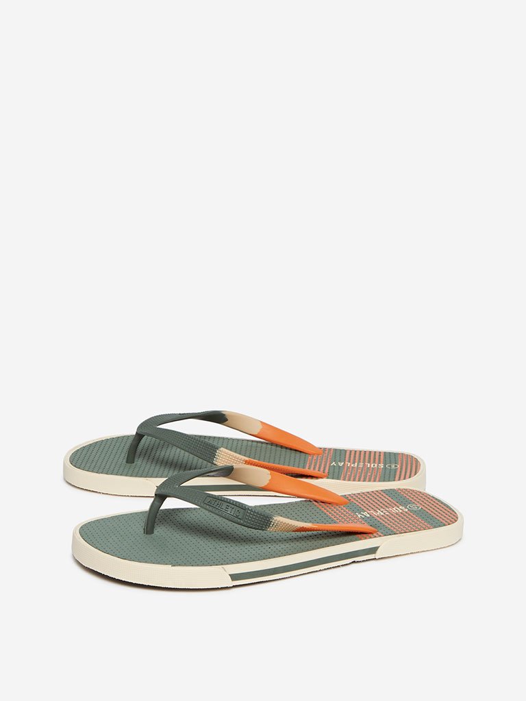 SOLEPLAY Sage-Green Colour-Blocked Flip-Flops