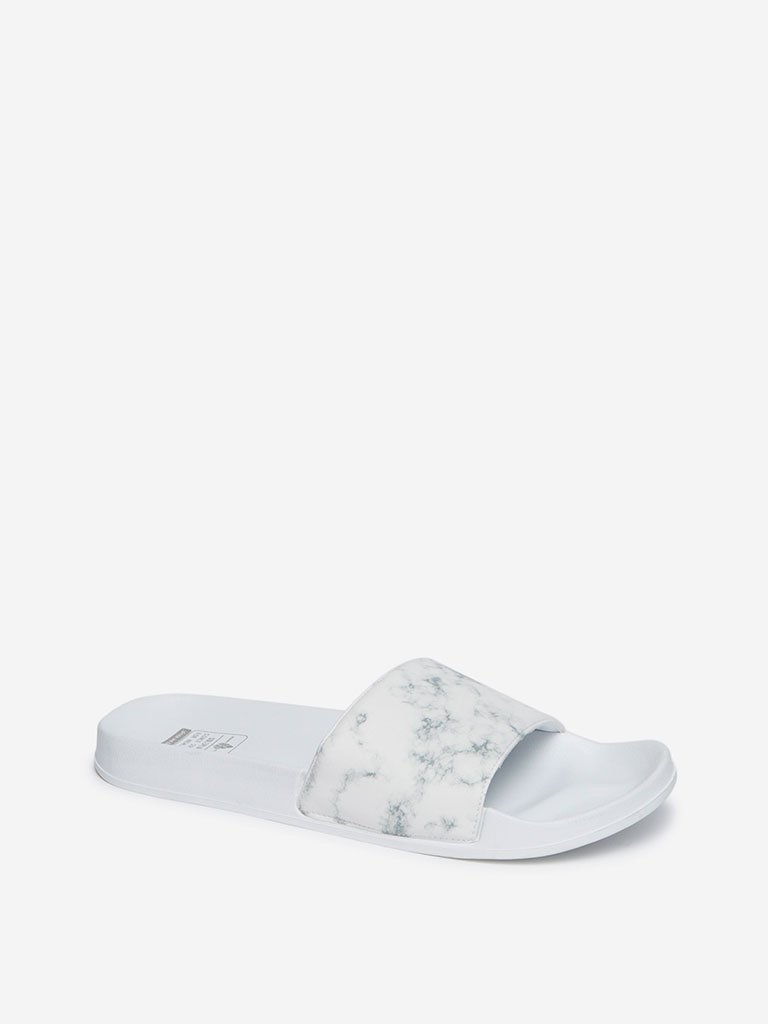 SOLEPLAY White Marble Print Slides