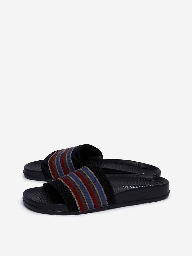 SOLEPLAY Black Striped Slides