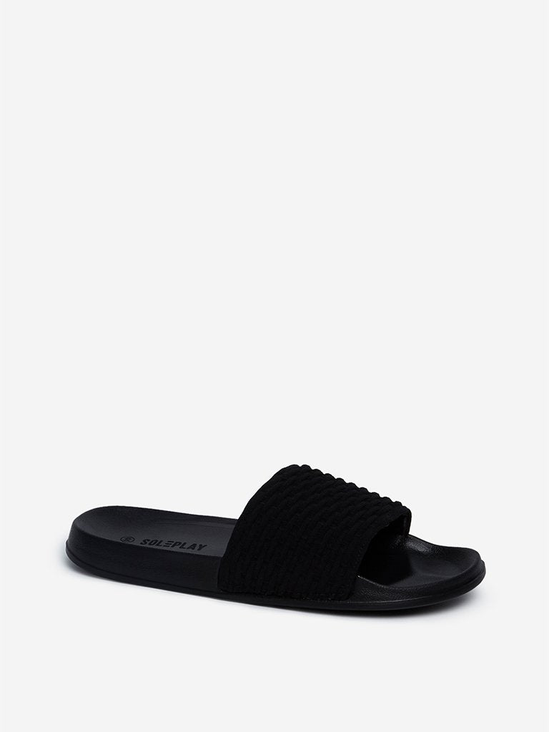 SOLEPLAY Black Woven Patterned Slides