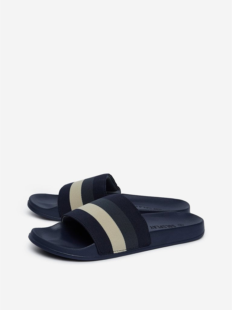 SOLEPLAY Navy Striped Slides