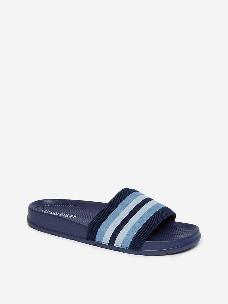SOLEPLAY Navy Stripe Patterned Slides