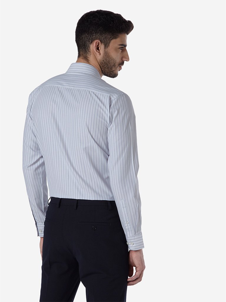 WES Formals Blue Striped Relaxed Fit Shirt