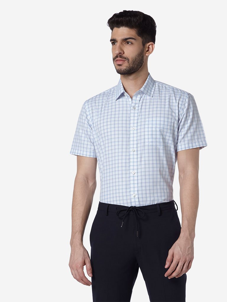 WES Formals White Checkered Relaxed Fit Shirt