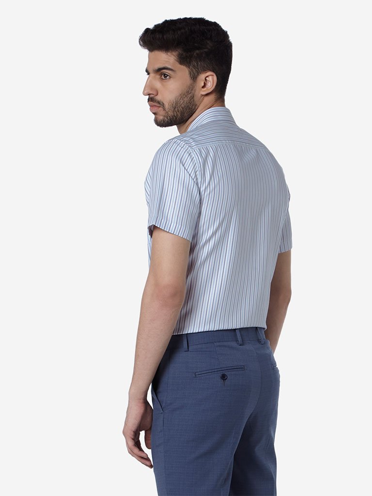 WES Formals White Striped Slim Fit Shirt