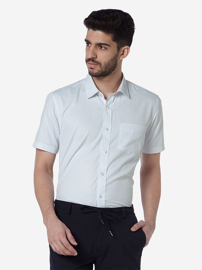 WES Formals White Printed Relaxed Fit Shirt